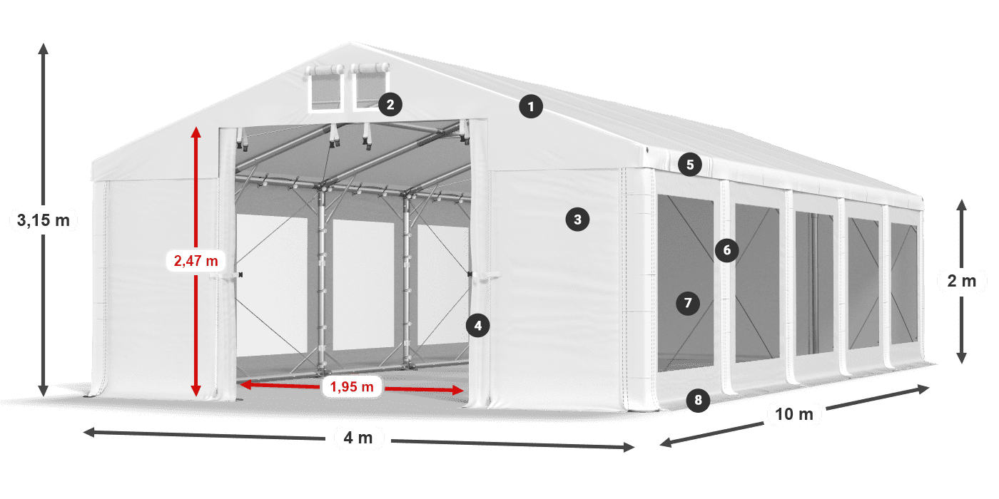 Streha: MS 580 PVC Stene: MS 580 PVC 2 m legenda