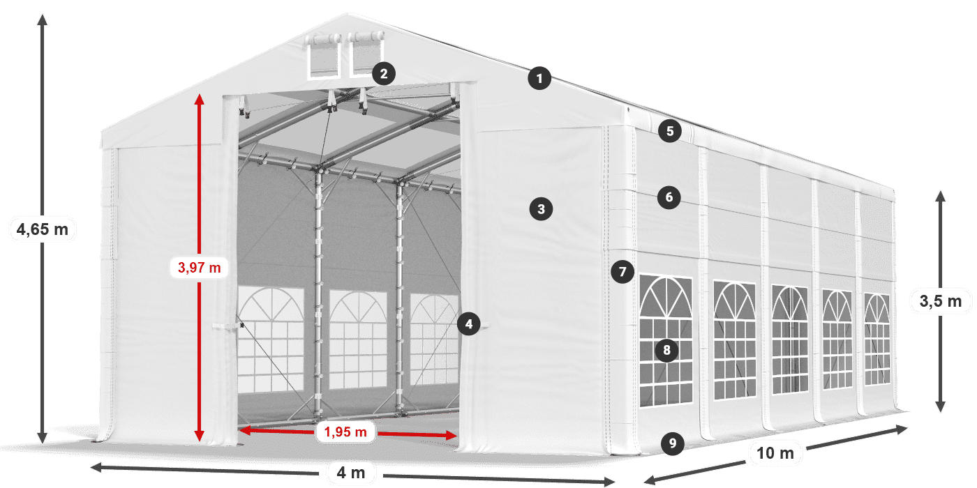Streha: MS T 580 PVC Stene: SD 500 I PVC 3,5 m legenda