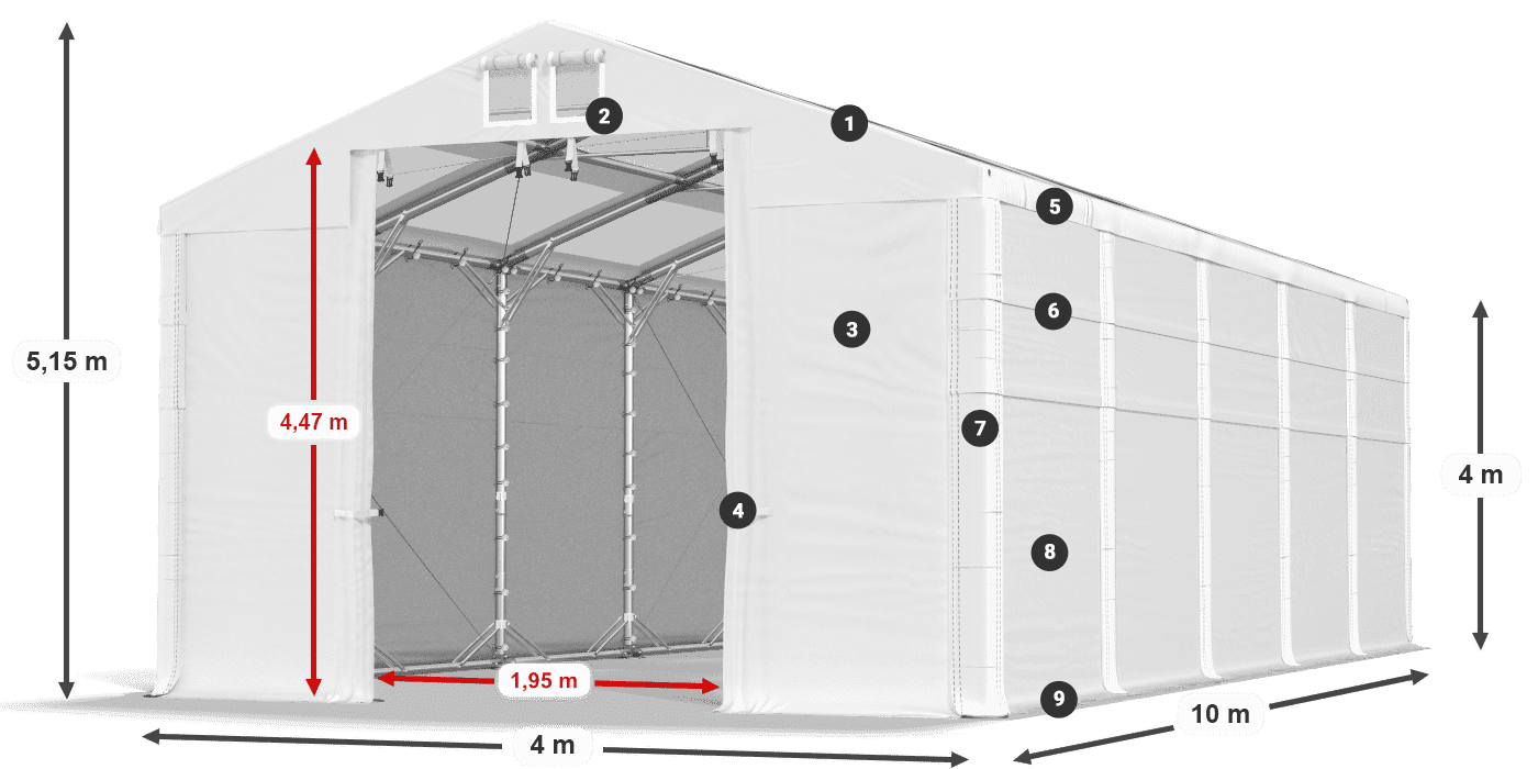 Streha: MS T 580 PVC Stene: FR 620 PVC 4 m legenda