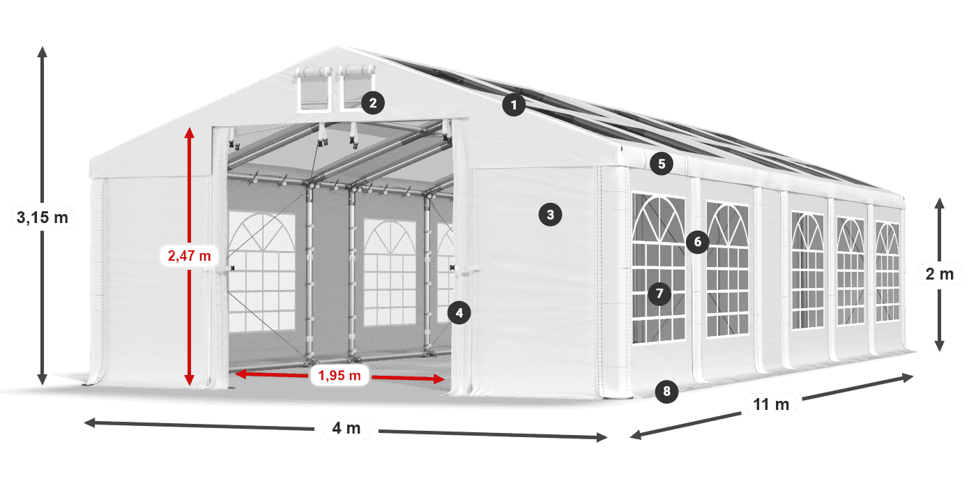 Streha: MS T 580 PVC Stene: FR 620 PVC 2 m legenda