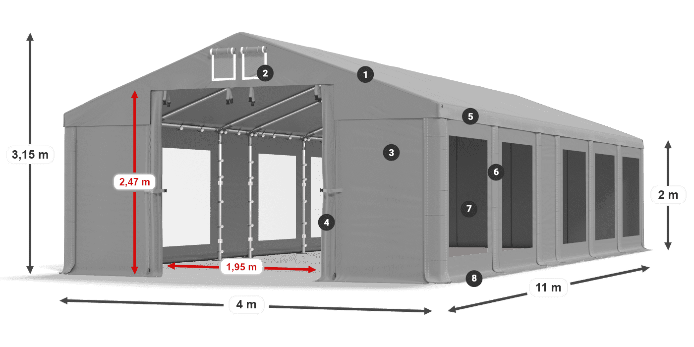 Streha: MS 580 PVC Stene: MS 580 PVC 2 m legenda