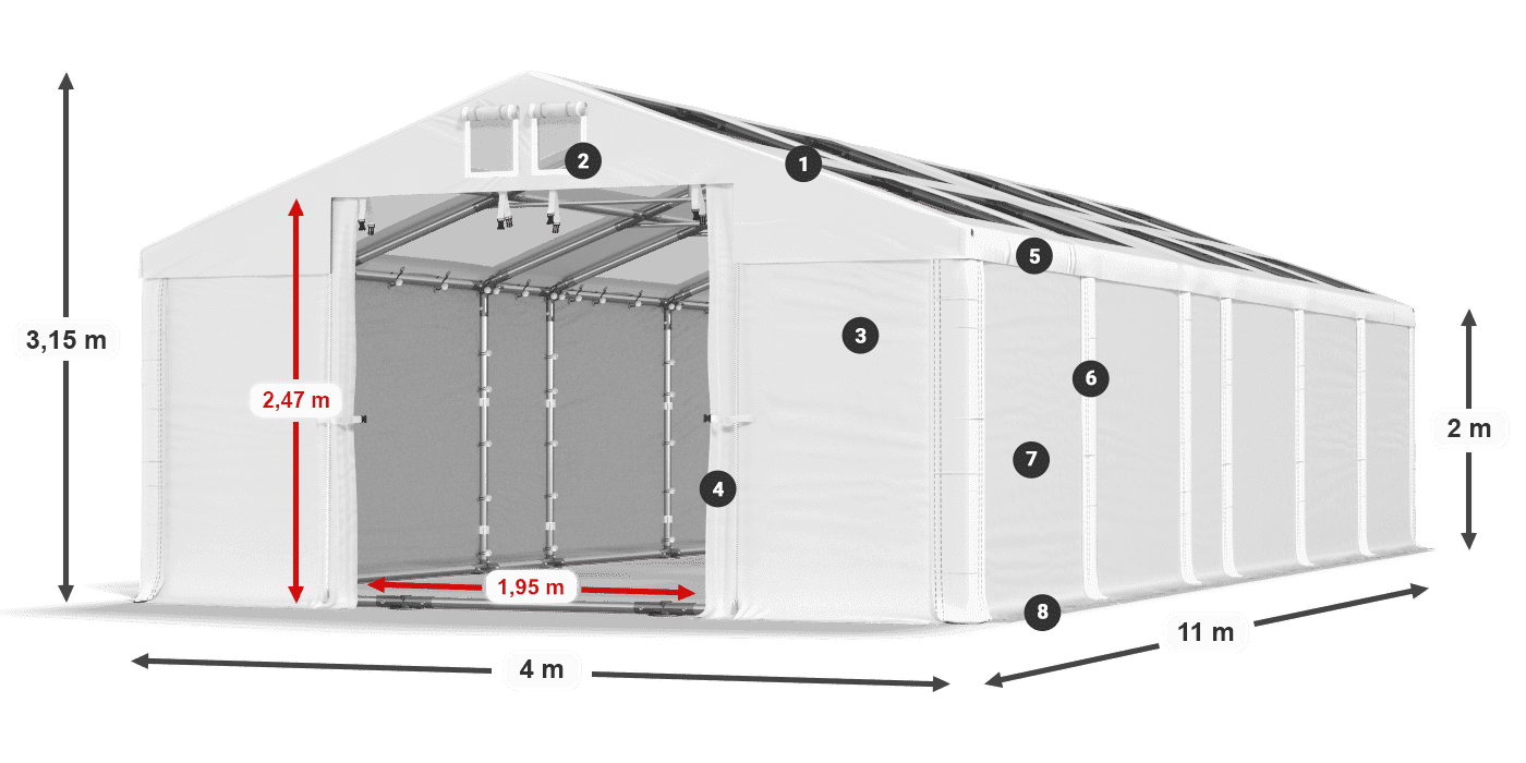 Streha: MS T 580 PVC Stene: SD 500 PVC 2 m legenda