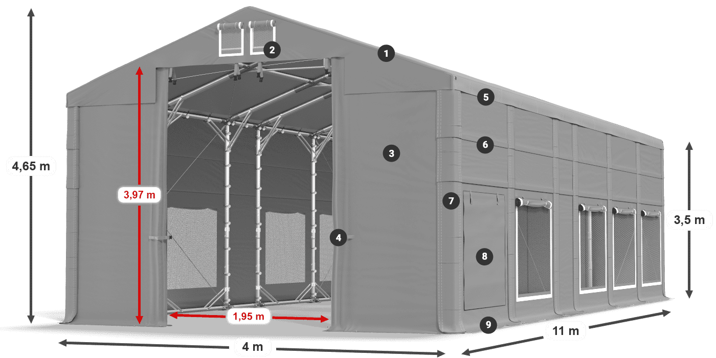 Streha: FR 620 PVC Stene: SD 500 PVC 3,5 m legenda