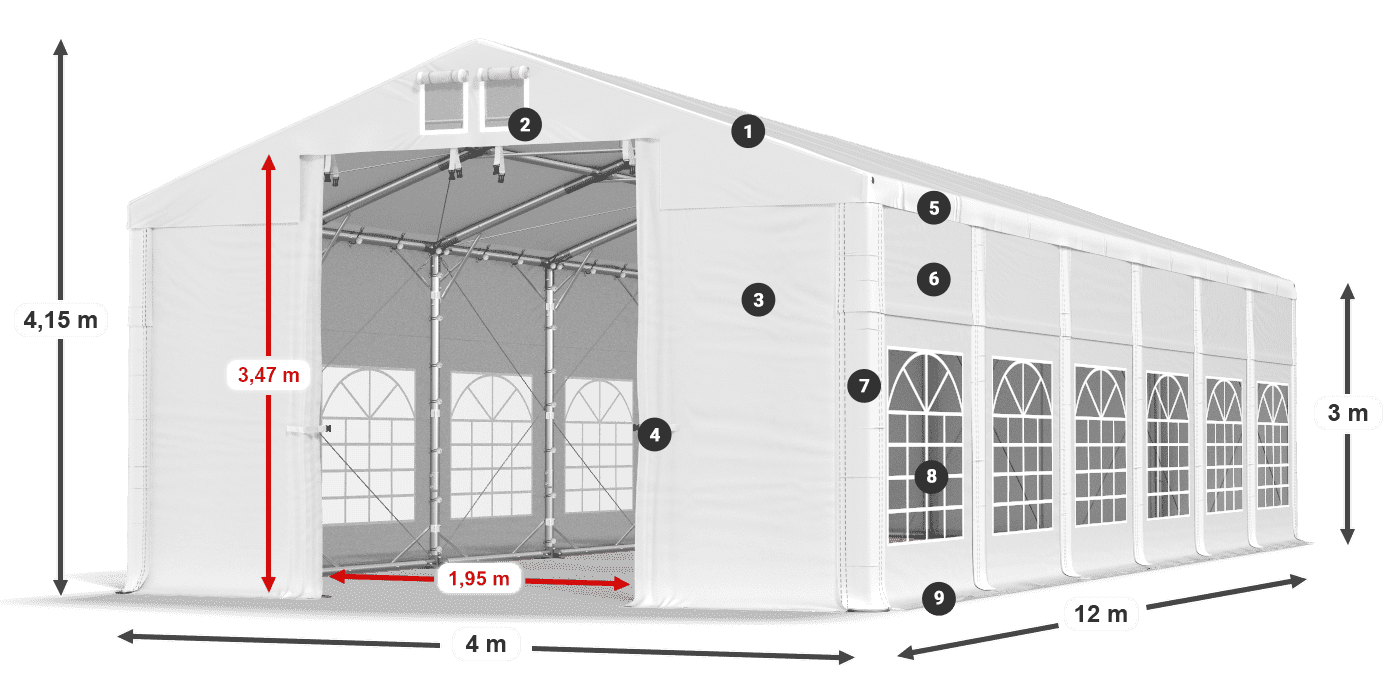 Streha: MS 580 PVC Stene: FR 620 PVC 3 m legenda