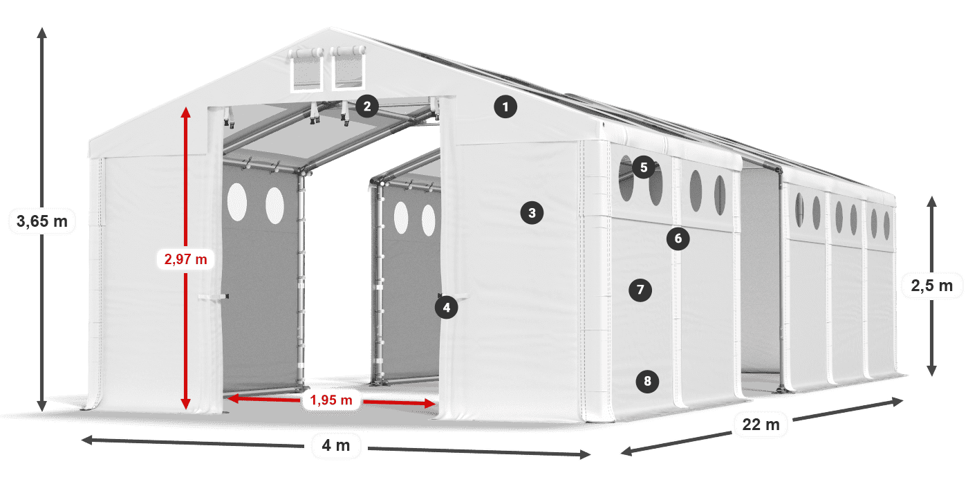 Streha: MS T 580 PVC Stene: SD O 500 PVC 2,5 m legenda