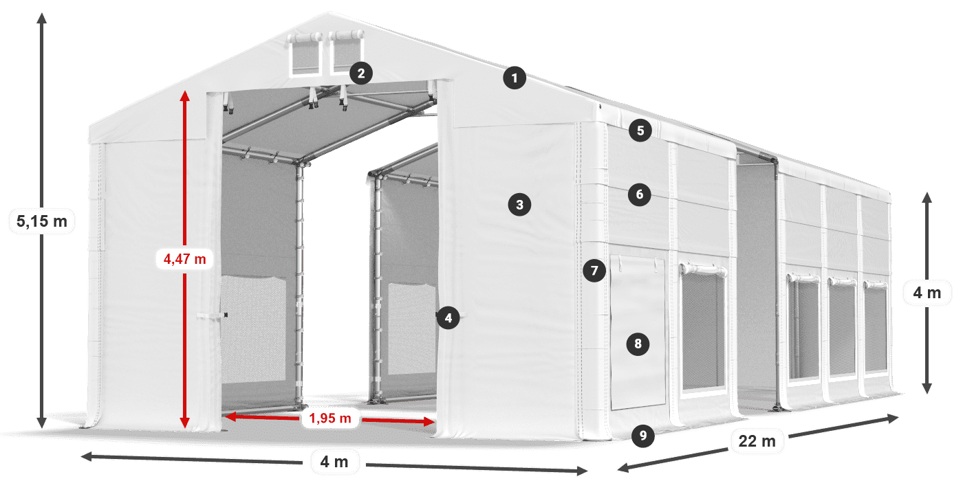 Streha: MS 580 PVC Stene: SD M 500 PVC 4 m legenda