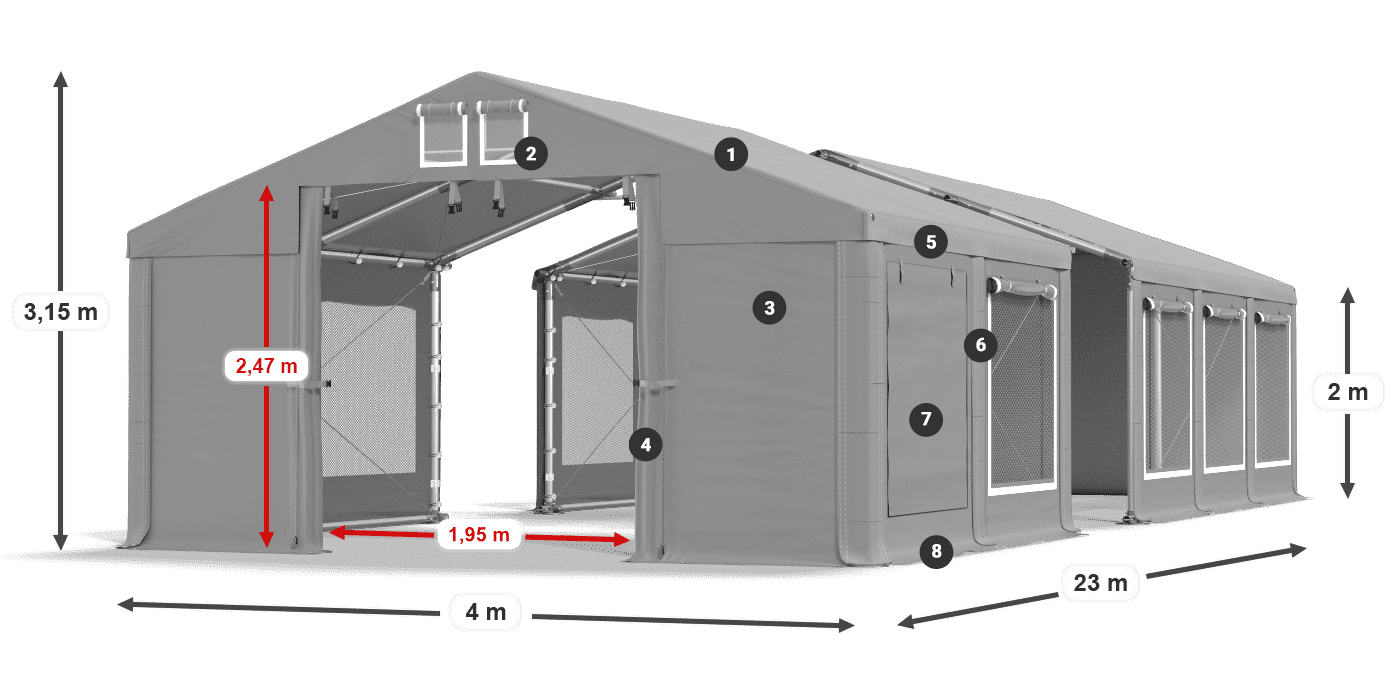Streha: FR 620 PVC Stene: SD 500 PVC 2 m legenda