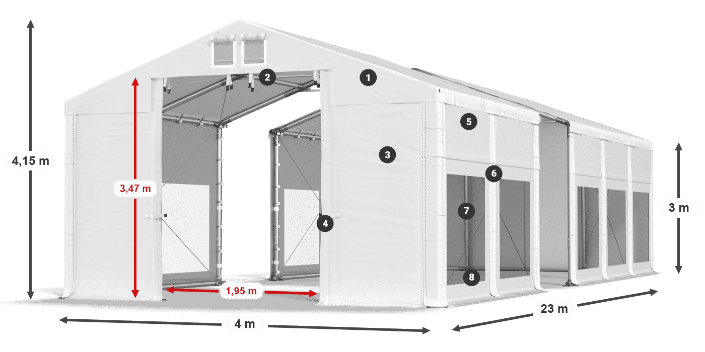 Streha: MS 580 PVC Stene: MS 580 PVC 3 m legenda