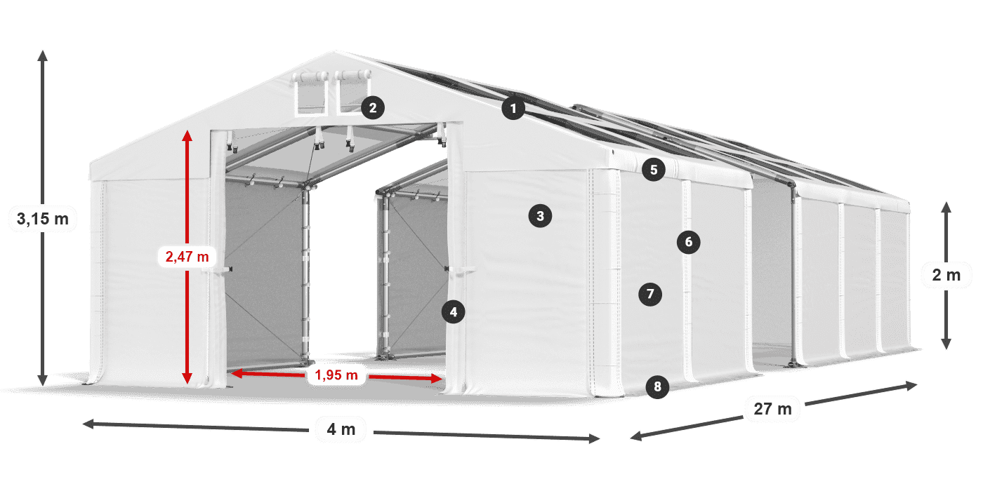 Streha: MS T 580 PVC Stene: FR 620 PVC 2 m legenda
