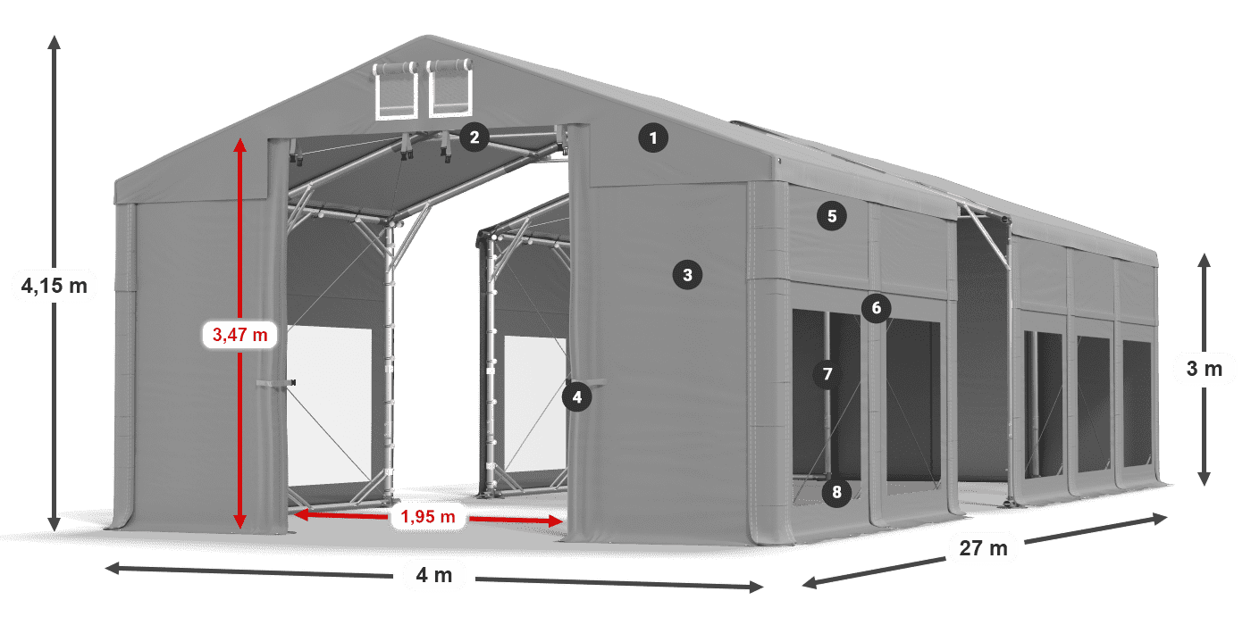 Streha: MS 580 PVC Stene: MS 580 PVC 3 m legenda
