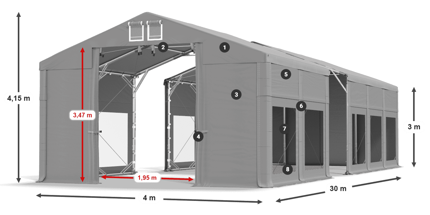 Streha: MS 580 PVC Stene: MS 580 PVC 3 m legenda