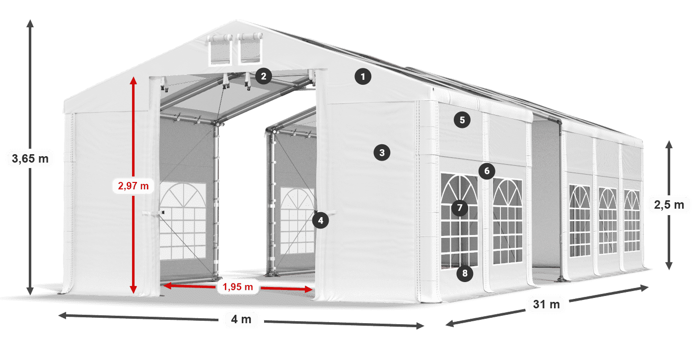 Streha: MS 580 PVC Stene: SD 500 PVC 2,5 m legenda