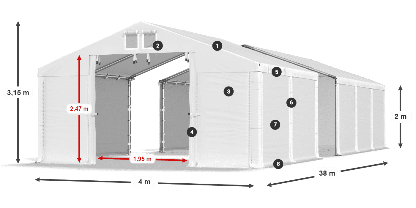 Streha: MS 580 PVC Stene: FR M 620 PVC 2 m legenda