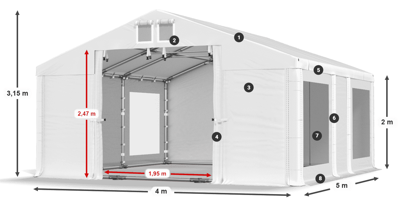 Streha: FR 620 PVC Stene: MS 580 PVC 2 m legenda