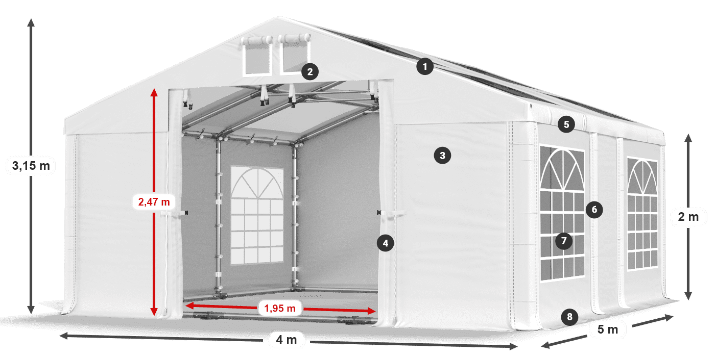 Streha: MS T 580 PVC Stene: FR 620 PVC 2 m legenda