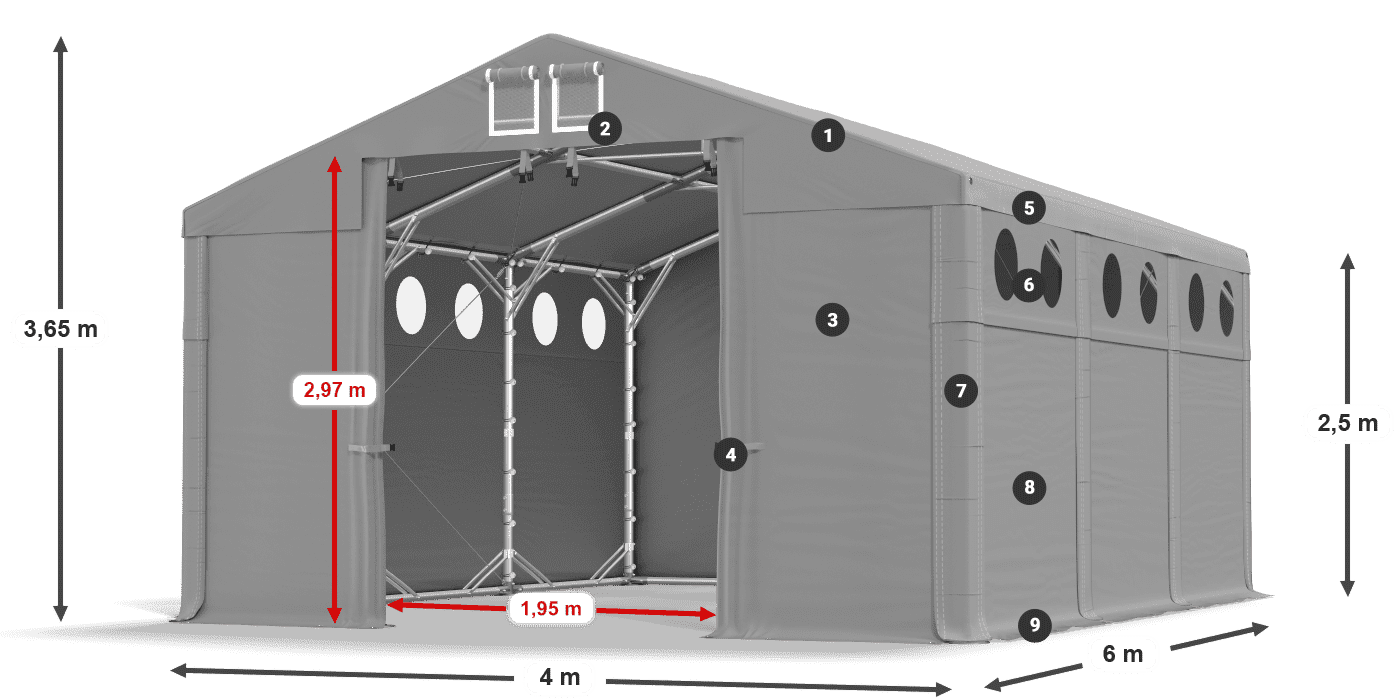 Streha: FR 620 PVC Stene: MS O 580 PVC 2,5 m legenda
