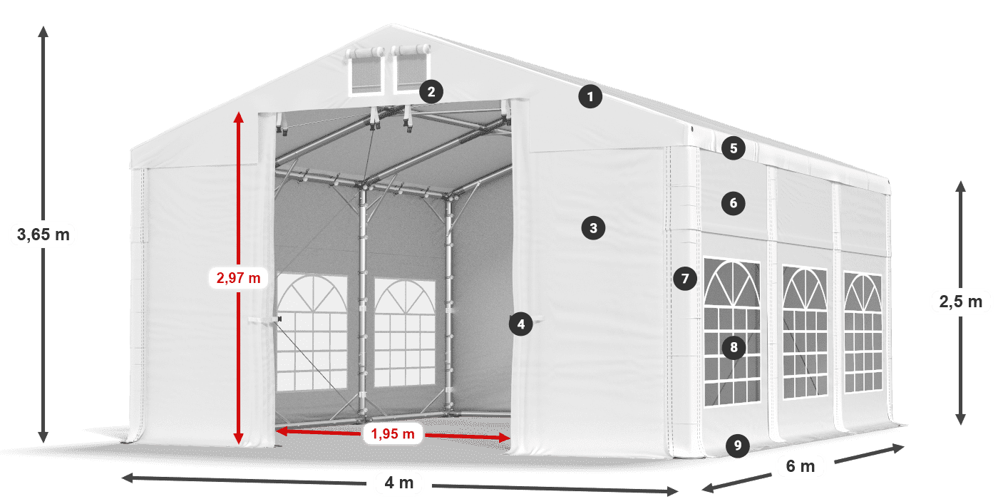 Streha: MS 580 PVC Stene: FR 620 PVC 2,5 m legenda