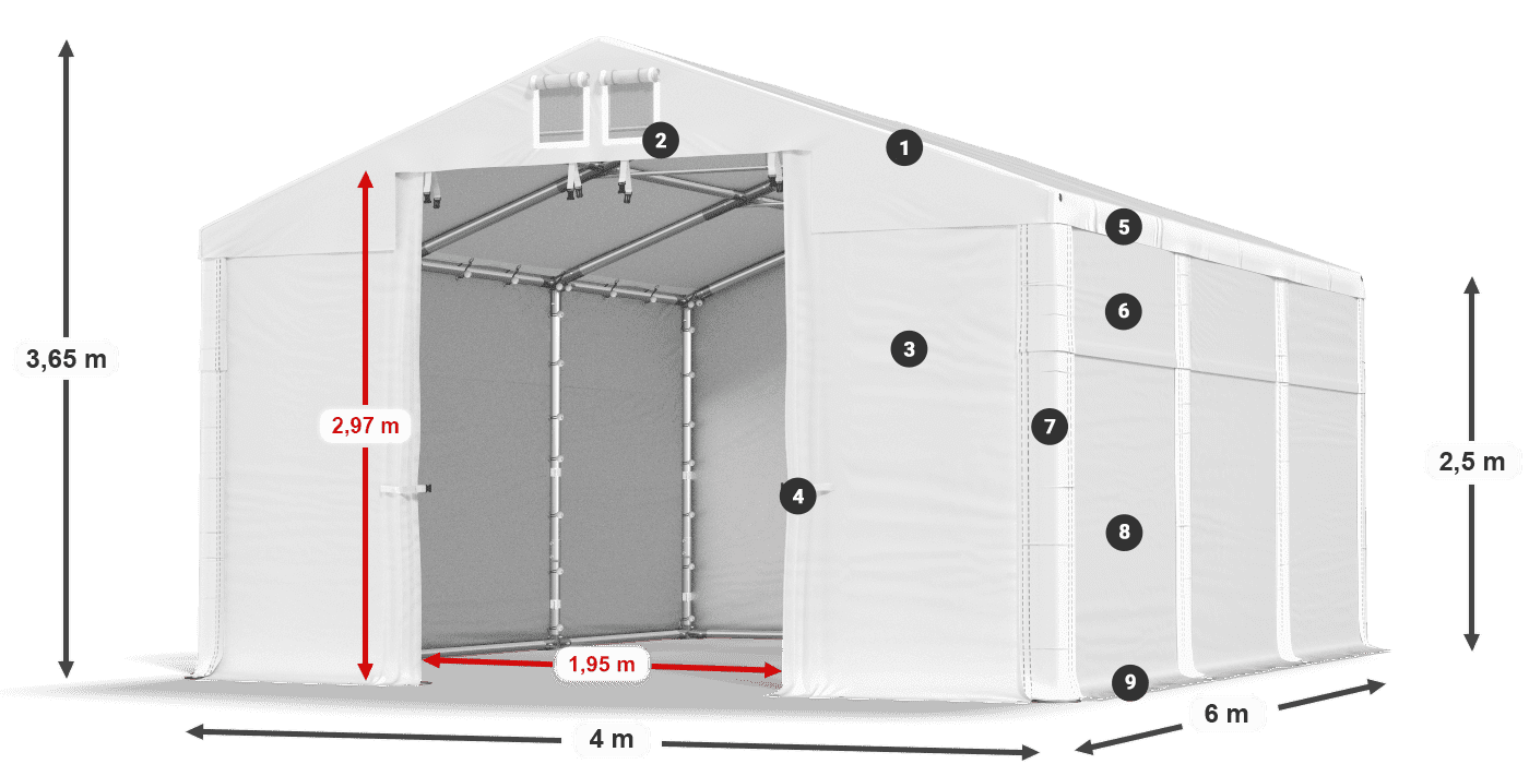 Streha: MS 580 PVC Stene: SD 500 PVC 2,5 m legenda