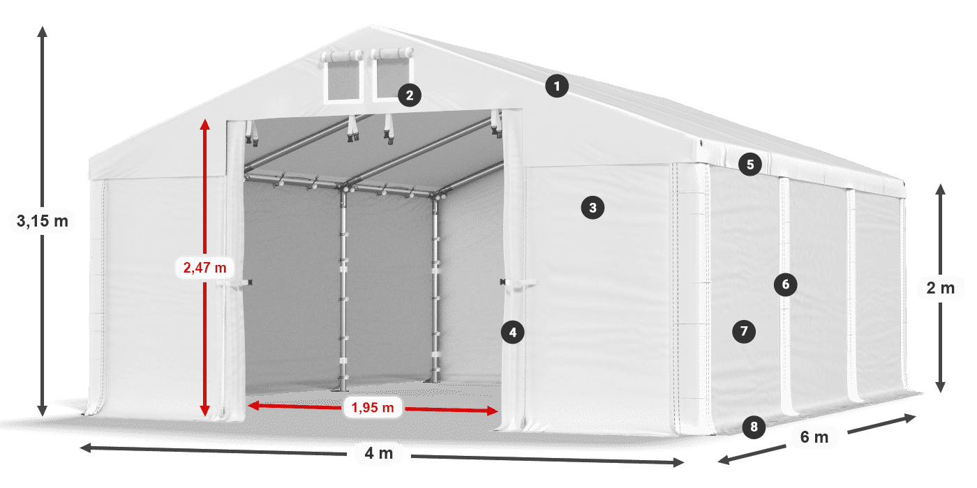 Streha: FR 620 PVC Stene: SD 580 PVC 2 m legenda