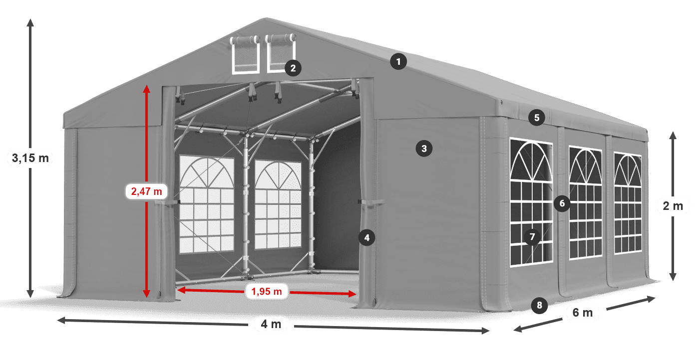 Streha: FR 620 PVC Stene: SD 500 PVC 2 m legenda
