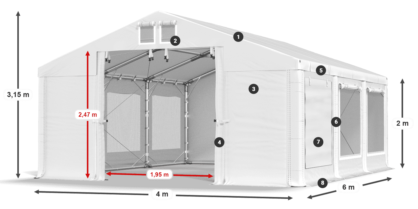 Streha: FR 620 PVC Stene: SD 500 PVC 2 m legenda