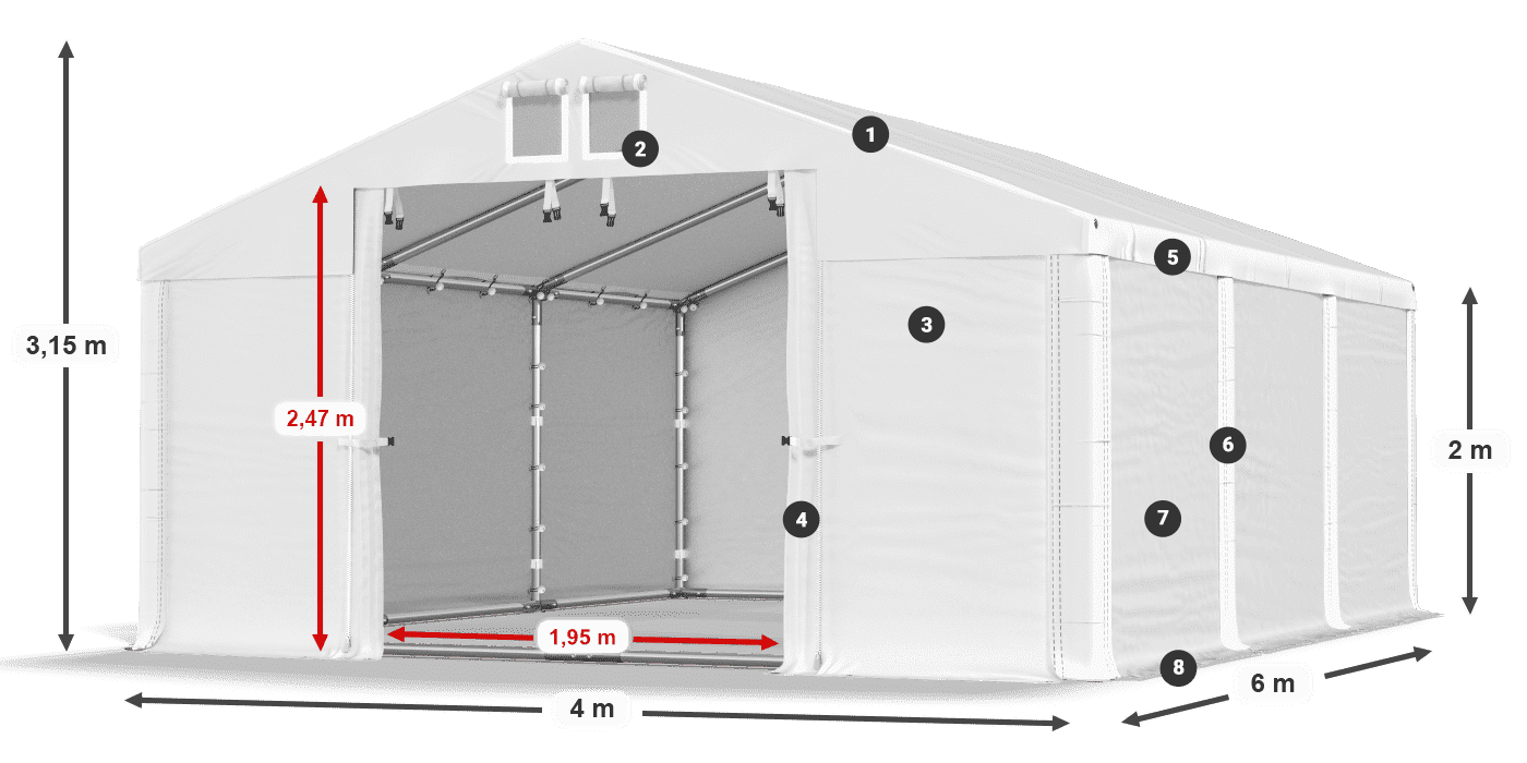 Streha: MS 580 PVC Stene: FR M 620 PVC 2 m legenda