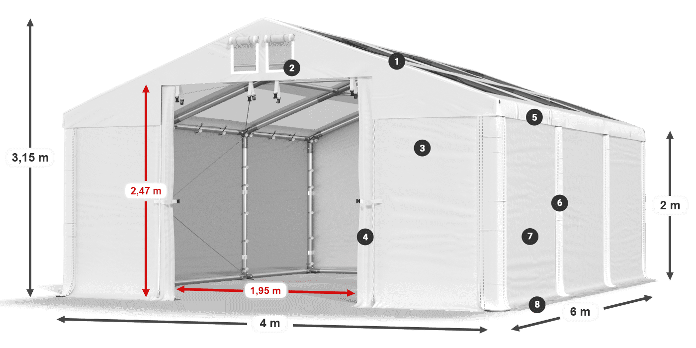Streha: MS T 580 PVC Stene: FR 620 PVC 2 m legenda