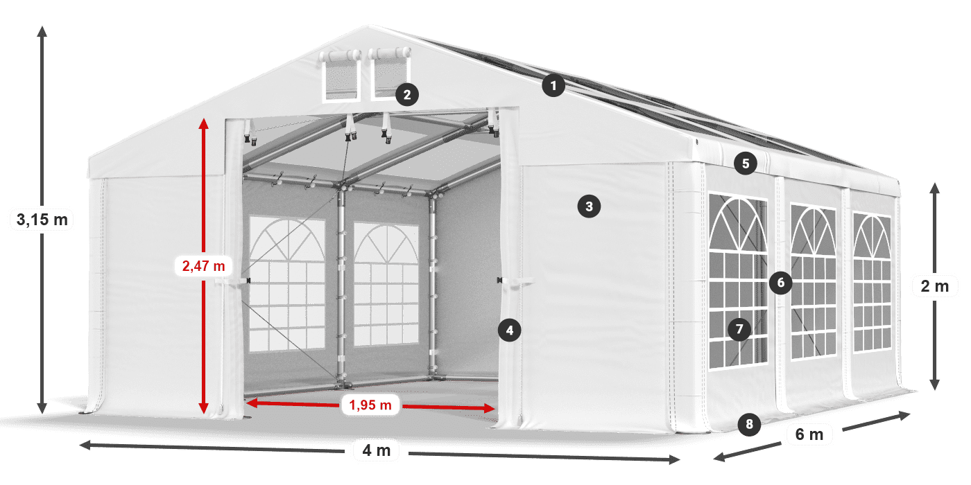 Streha: MS T 580 PVC Stene: FR 620 PVC 2 m legenda