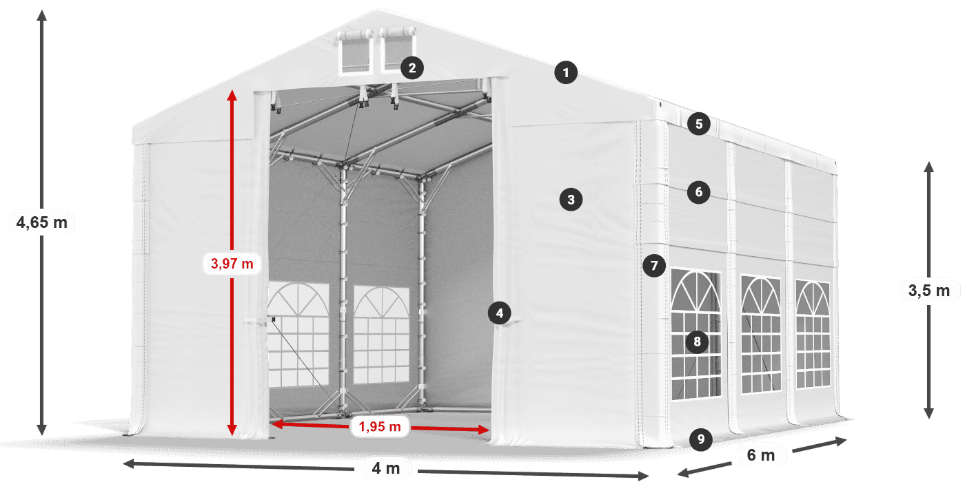 Streha: MS 580 PVC Stene: FR 620 PVC 3,5 m legenda