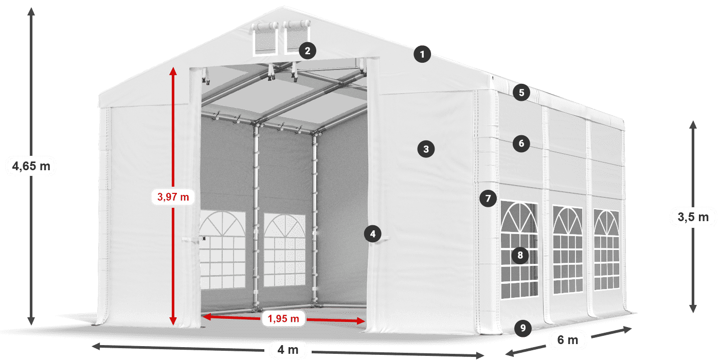 Streha: MS T 580 PVC Stene: FR 620 PVC 2,5 m legenda