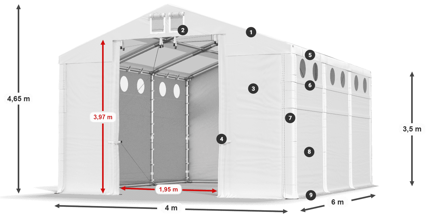 Streha: MS T 580 PVC Stene: FR O 620 PVC 3,5 m legenda
