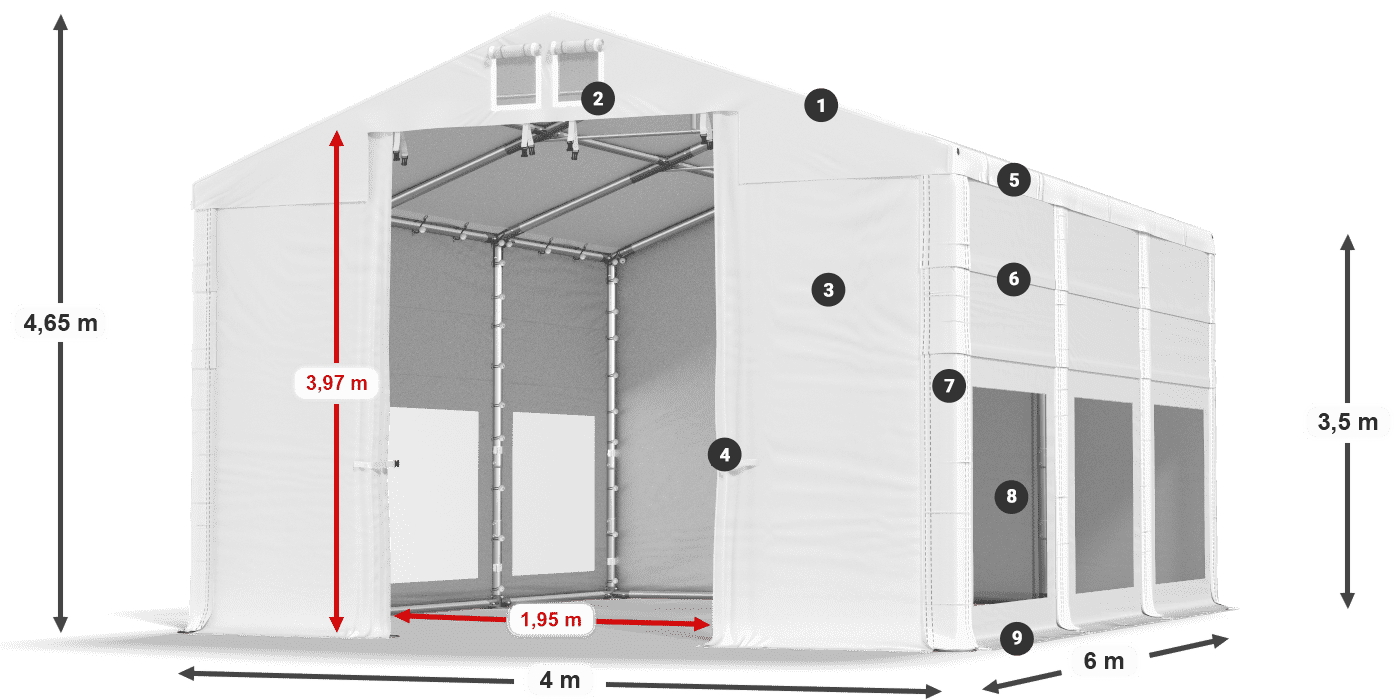Streha: MS 580 PVC Stene: MS 580 PVC 3,5 m legenda