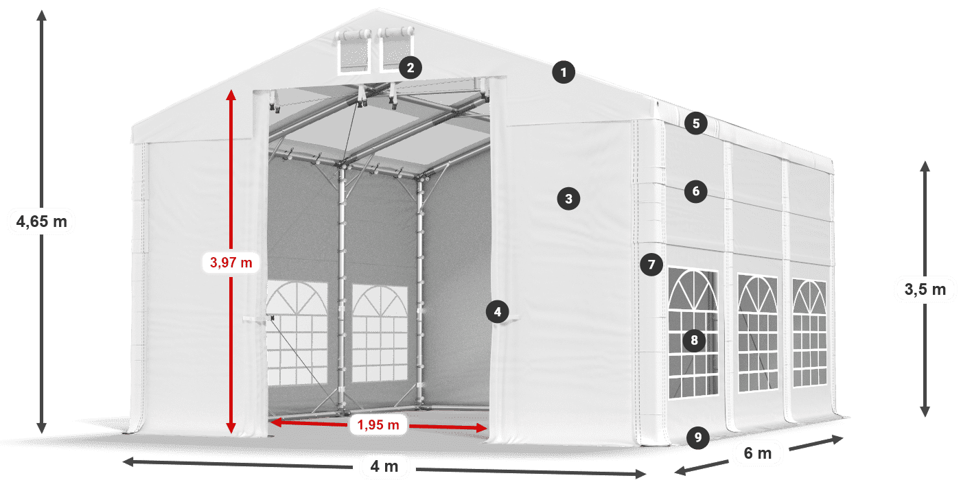 Streha: MS T 580 PVC Stene: SD 500 I PVC 3,5 m legenda