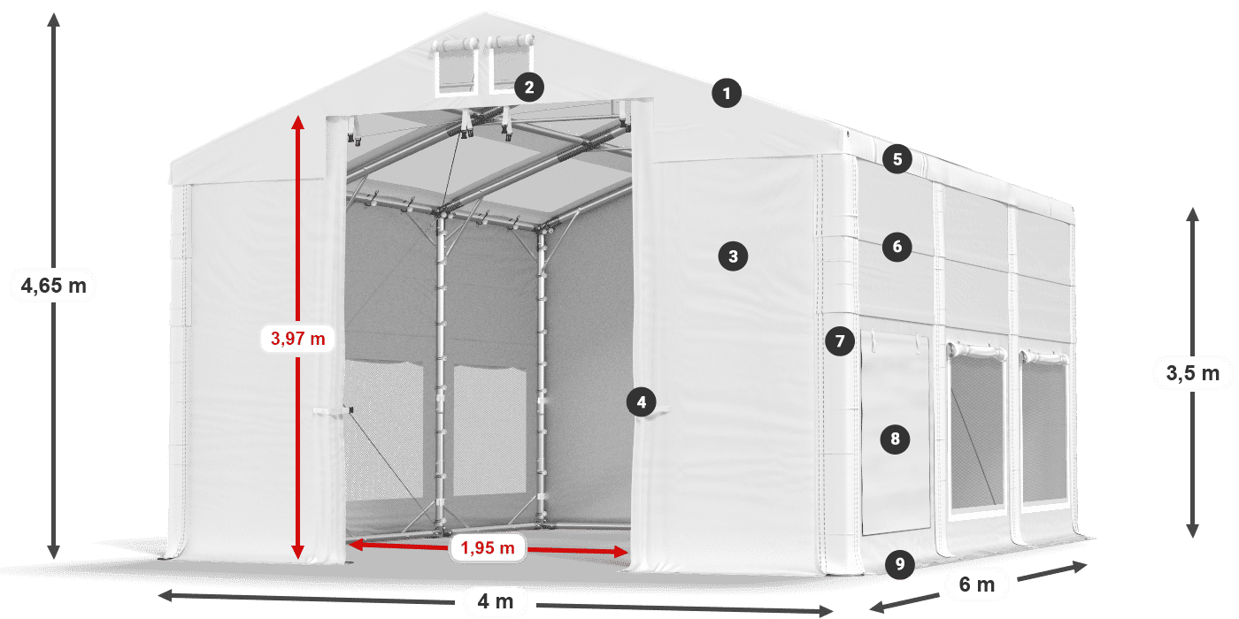 Streha: MS T 580 PVC Stene: SD M 500 PVC 2,5 m legenda