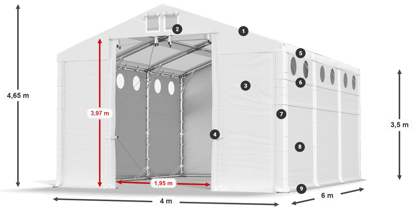 Streha: MS T 580 PVC Stene: SD O 500 PVC 3,5 m legenda
