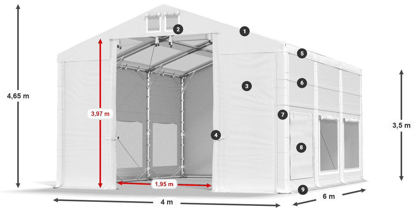 Streha: MS T 580 PVC Stene: SD M 500 PVC 2,5 m legenda