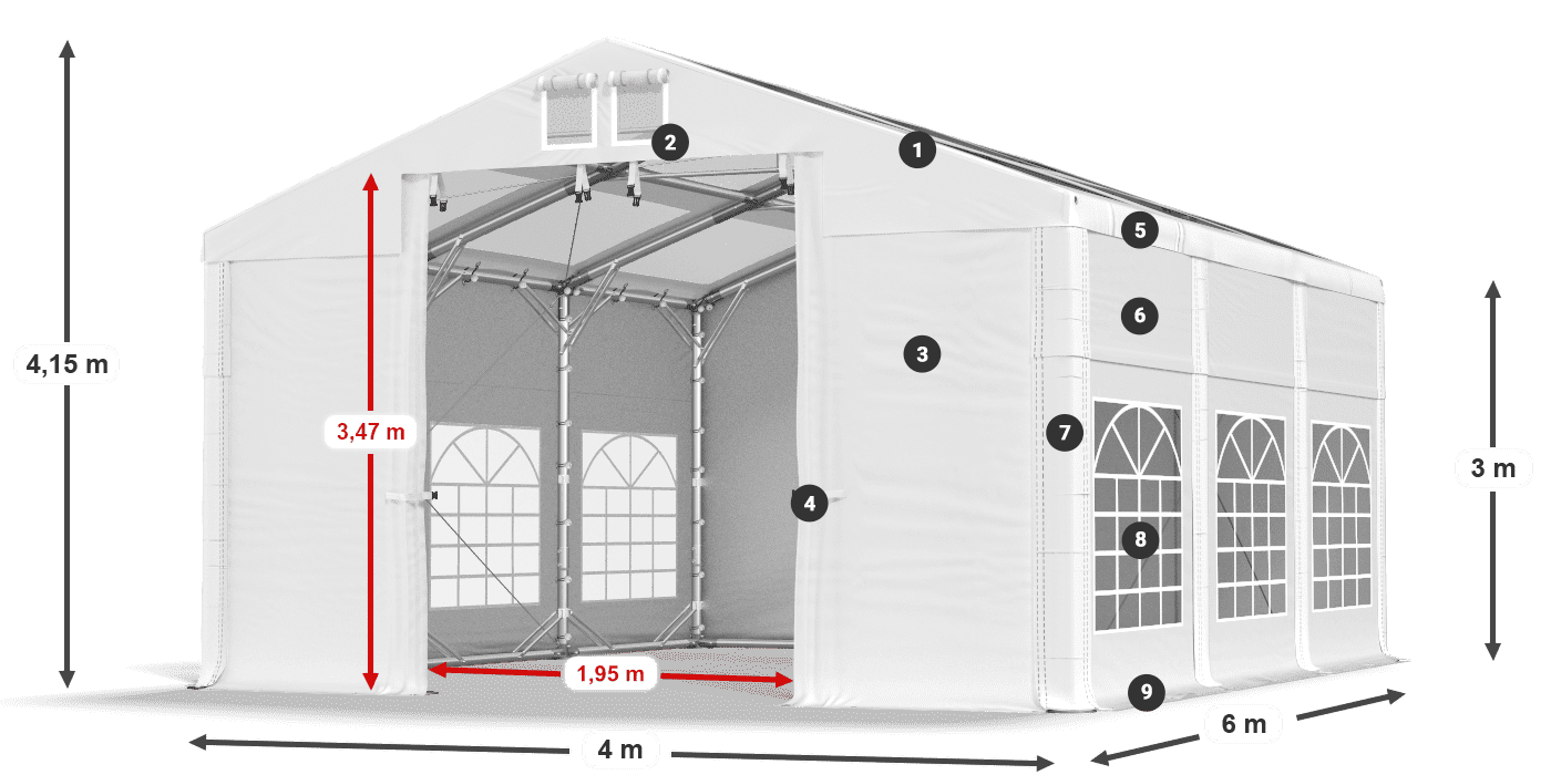 Streha: MS T 580 PVC Stene: SD I 500 PVC 3 m Legenda