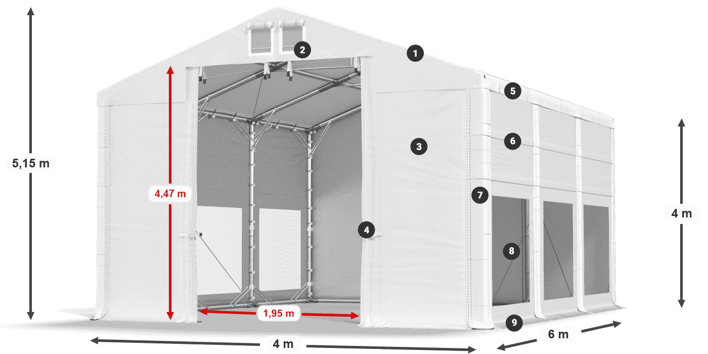 Streha: FR 620 PVC Stene: MS 580 PVC 4 m legenda