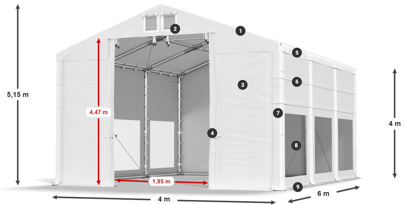 Streha: MS 580 PVC Stene: MS 580 PVC 4 m legenda