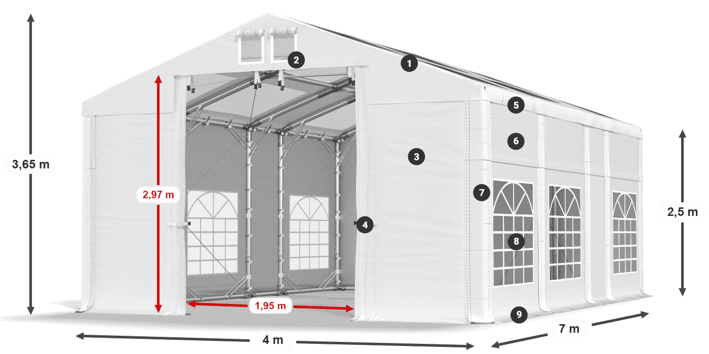 Streha: MS T 580 PVC Stene: FR 620 PVC 2,5 m legenda