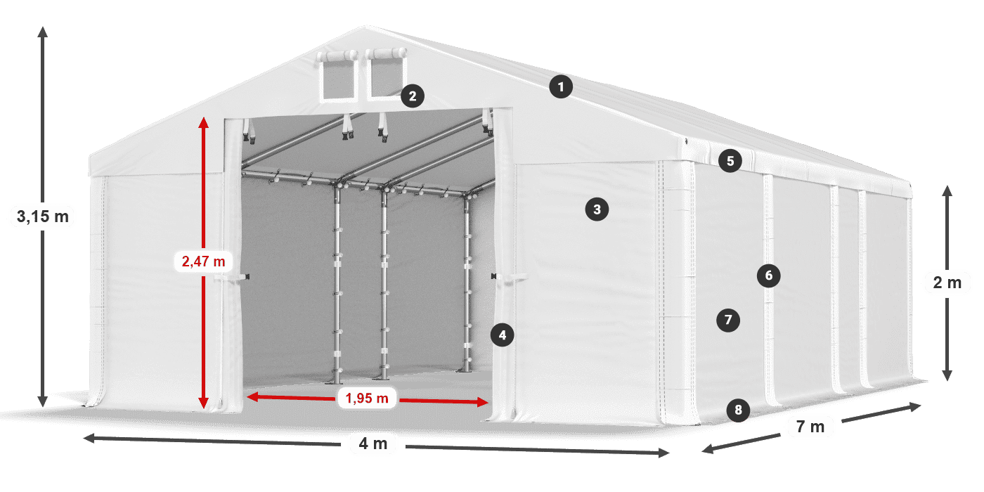 Streha: FR 620 PVC Stene: SD 580 PVC 2 m legenda