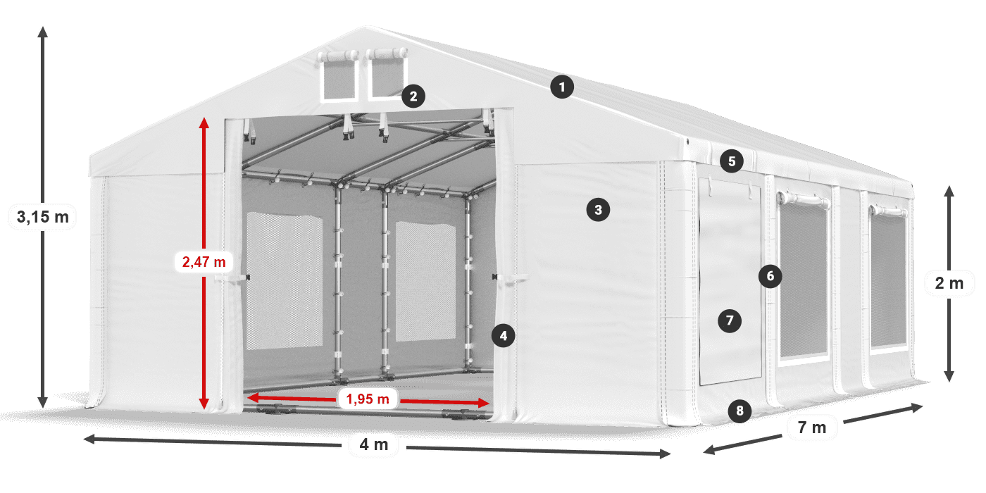 Streha: FR 620 PVC Stene: SD 500 PVC 2 m legenda