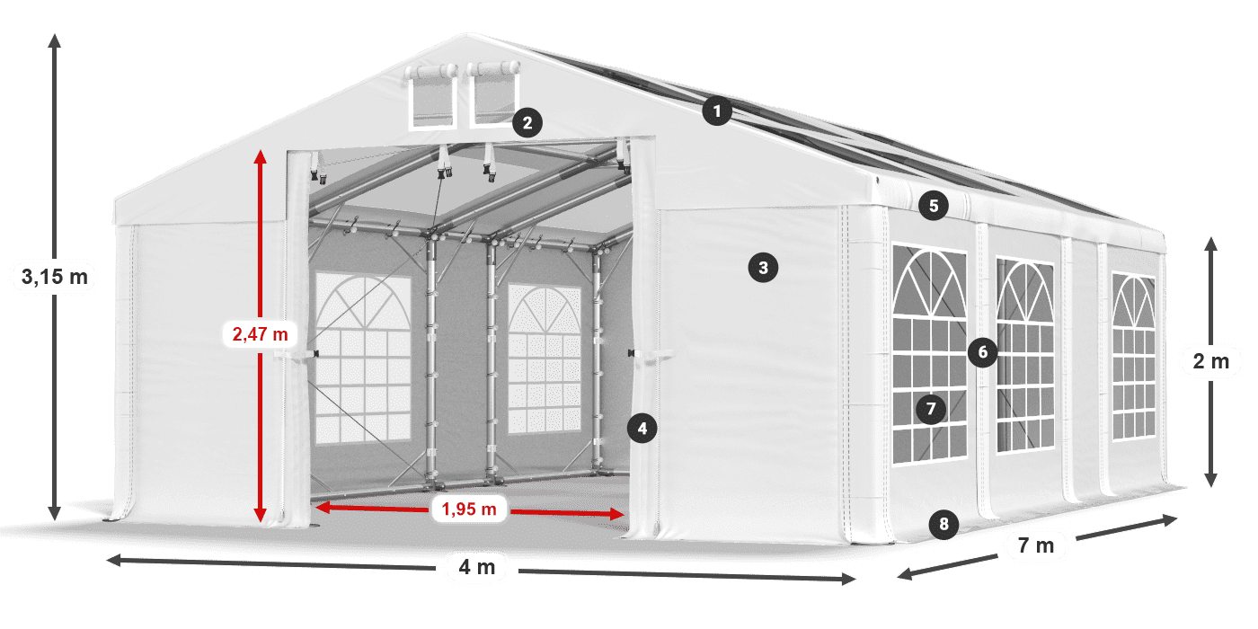 Streha: MS T 580 PVC Stene: FR 620 PVC 2 m legenda