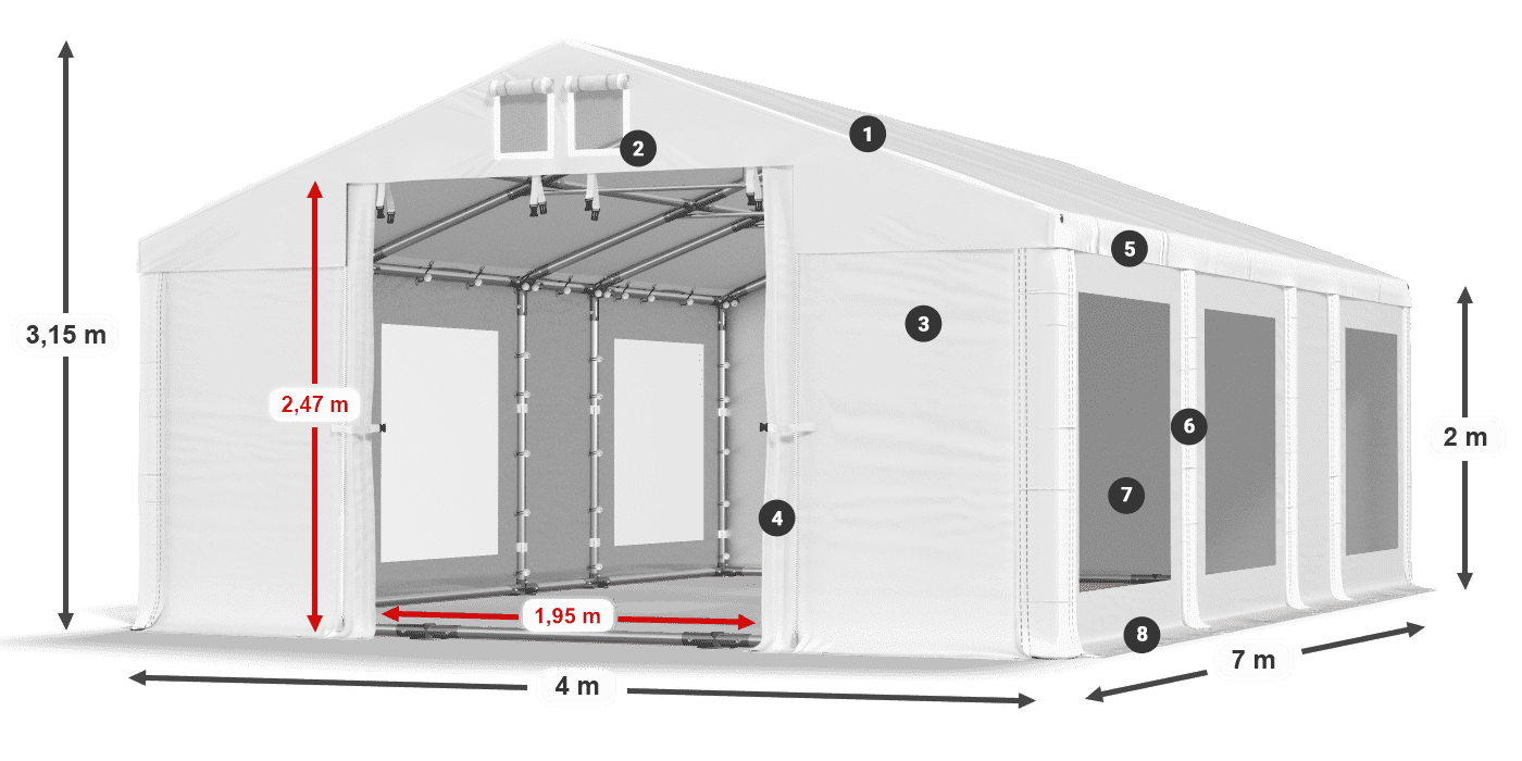 Streha: MS 580 PVC Stene: MS 580 PVC 2 m legenda