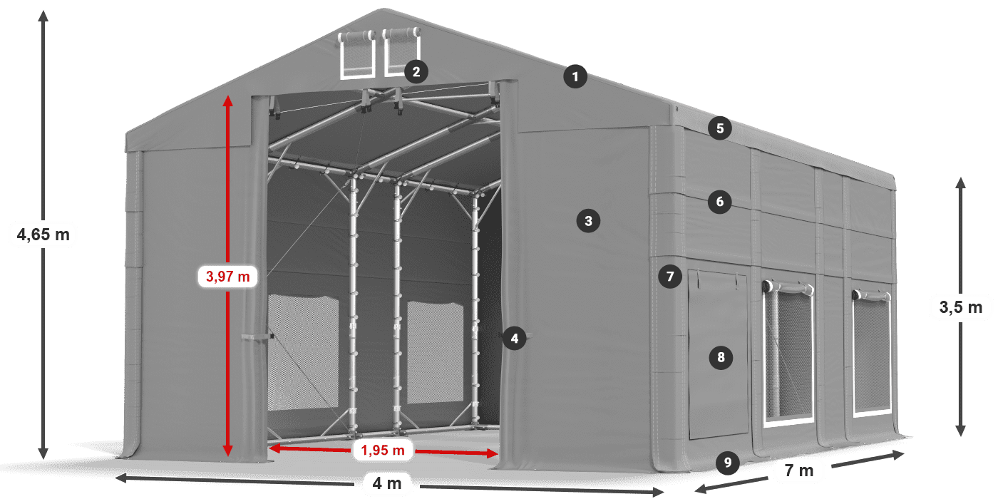 Streha: FR 620 PVC Stene: SD 500 PVC 3,5 m legenda