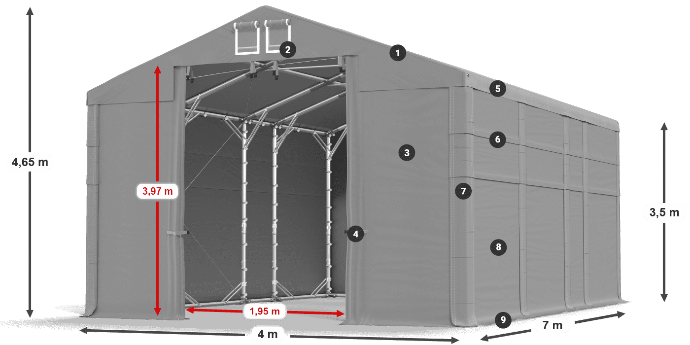 Streha: FR 620 PVC Stene: SD 500 PVC 3,5 m legenda