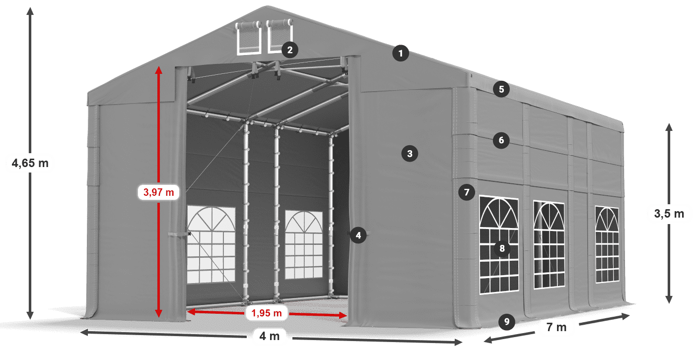 Streha: FR 620 PVC Stene: SD 500 PVC 3,5 m legenda