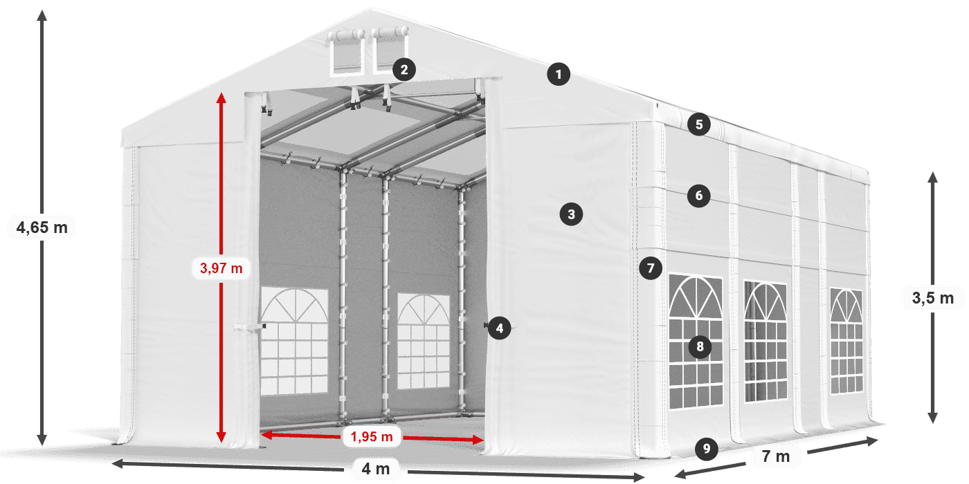 Streha: MS T 580 PVC Stene: FR 620 PVC 2,5 m legenda
