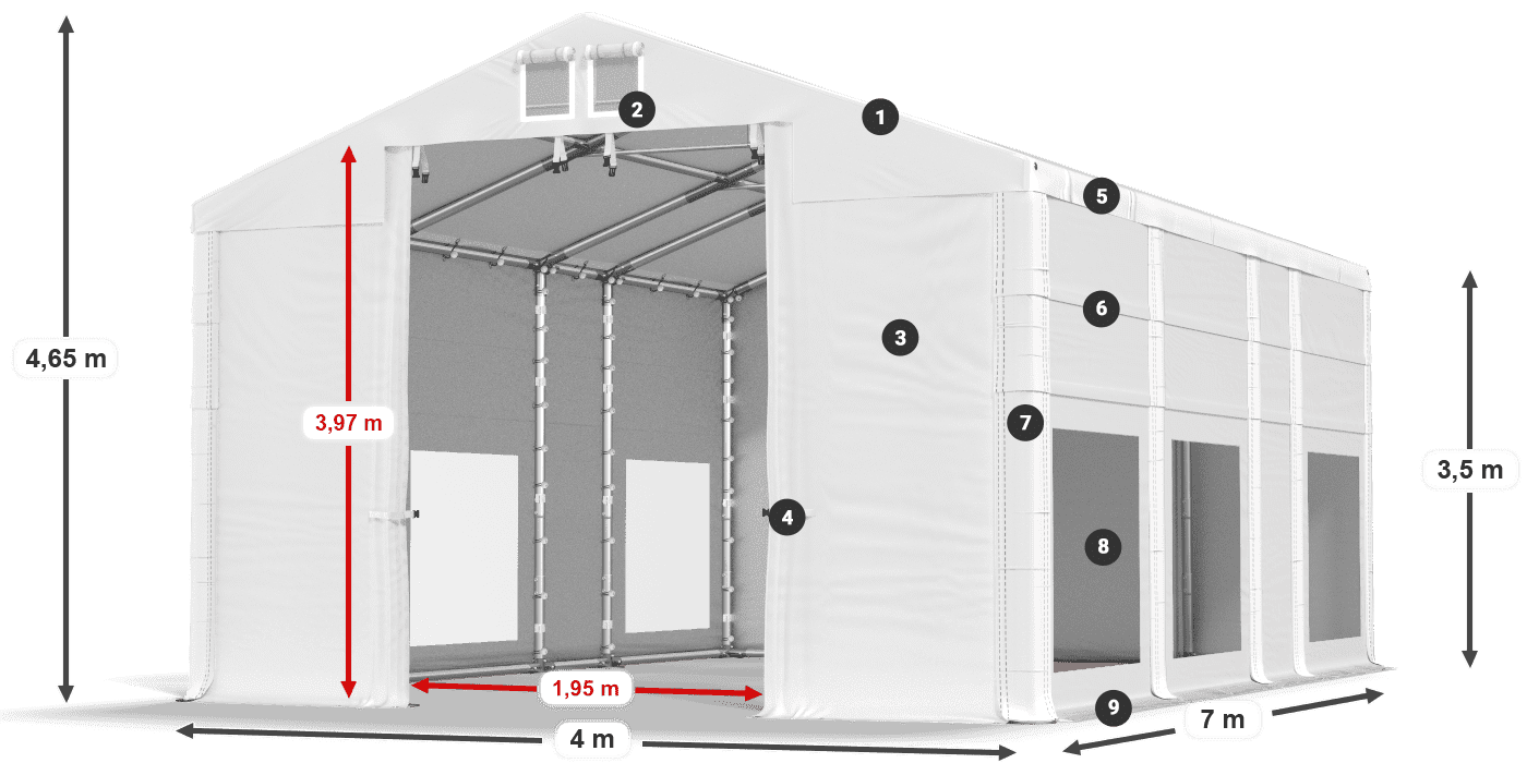 Streha: MS 580 PVC Stene: MS 580 PVC 3,5 m legenda