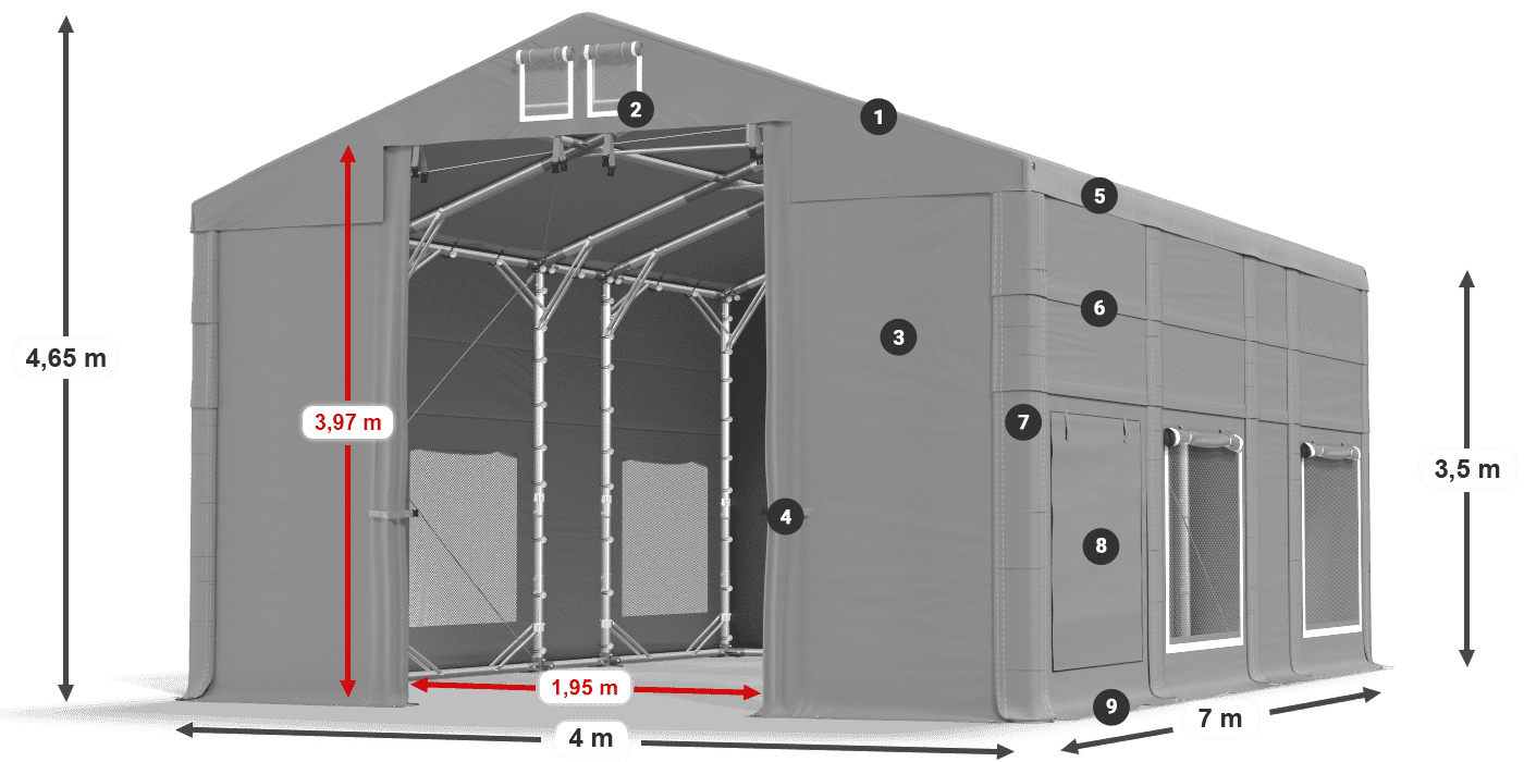 Streha: MS 580 PVC Stene: SD M 500 PVC 3,5 m legenda